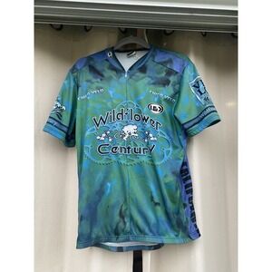 Vintage Louis Garneau Wildflower Century Cycling Jersey Blue Green Men's Large